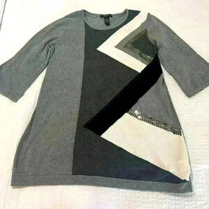 Style Co‎ Sweater MED Sequin Color Block Lightweight 3/4 Sleeve